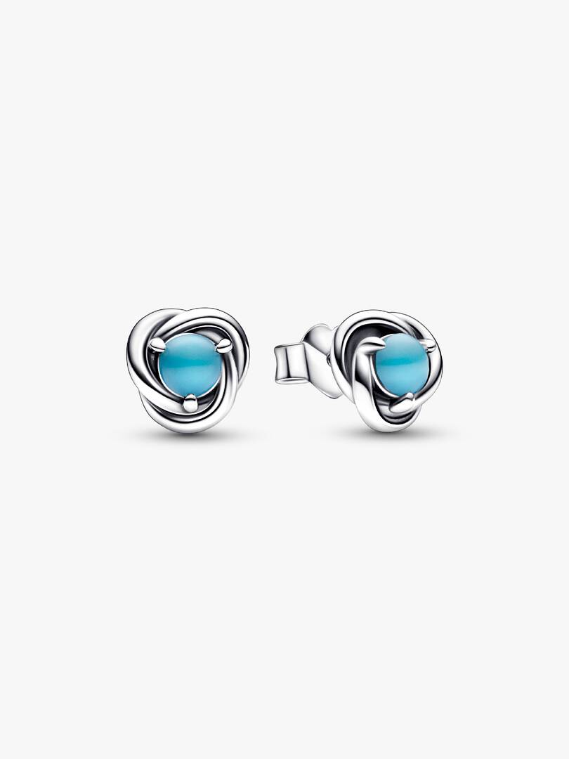December Turquoise Blue Eternity Circle Stud Earrings Sterling silver
