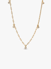 Pandora Era Bezel Lab-Grown Diamond Dangle Station Paperclip Chain Necklace 0.13 ct TW, 14k gold