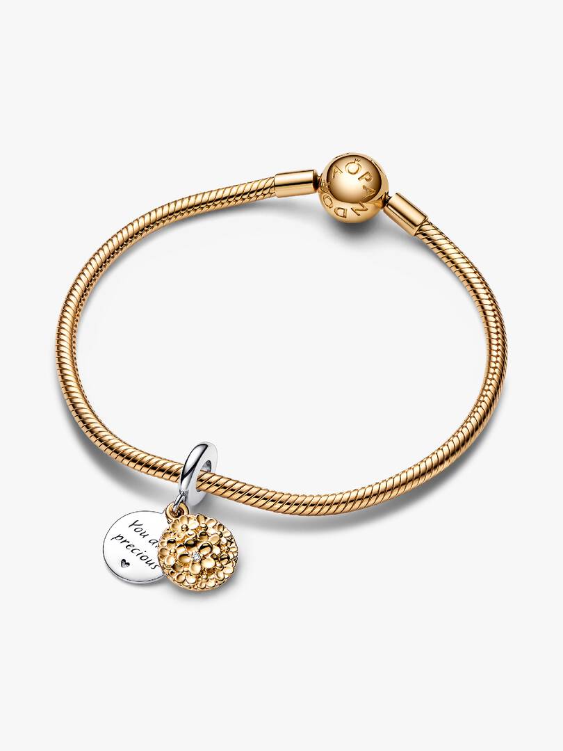 My Pandora Two-tone Daisy Double Dangle Charm 0.009 ct TW, Sterling silver, 14k gold plating