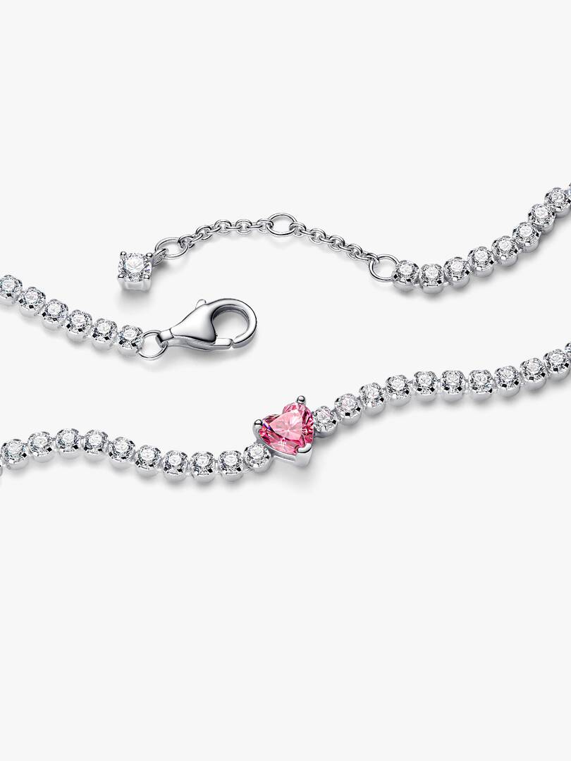 Pink Sparkling Heart Tennis Bracelet Sterling silver