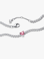 Pink Sparkling Heart Tennis Bracelet Sterling silver