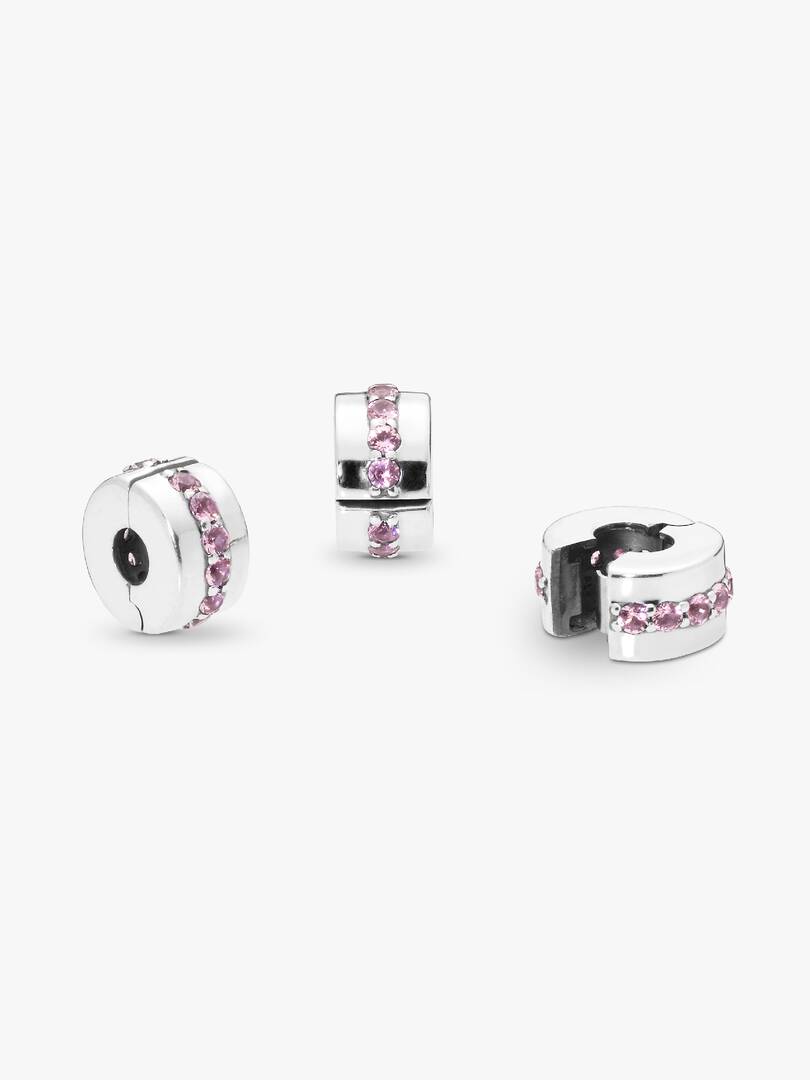 Pink Sparkling Row Clip Charm Sterling silver