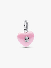 Pink Ceramic Heart Padlock Dangle Charm Sterling silver