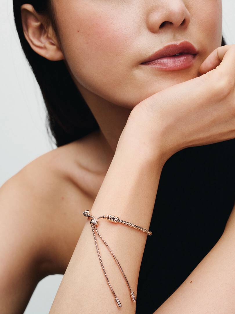 Studded Chain Slider Bracelet 14k rose gold plating