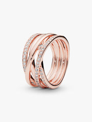 Sparkling & Polished Lines Ring 14k rose gold plating