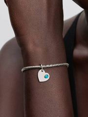 December Engravable Turquoise Blue Stone Heart Dangle Charm Sterling silver