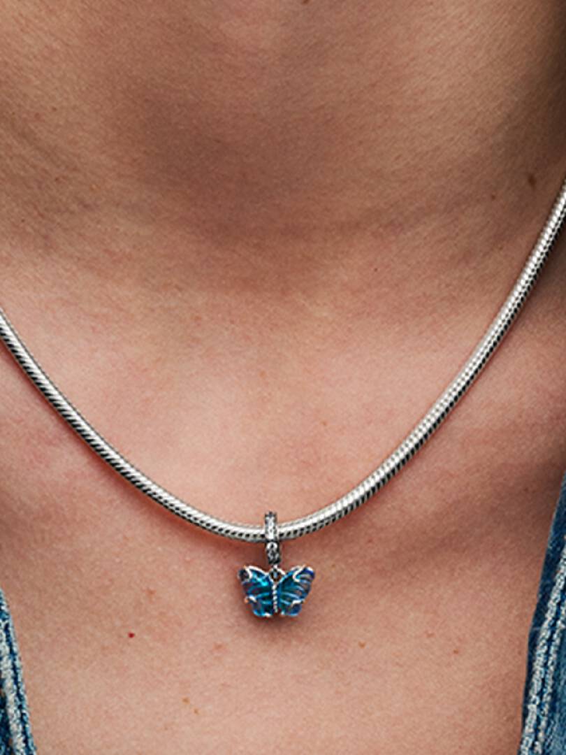 Blue Murano Glass Butterfly Dangle Charm Sterling silver