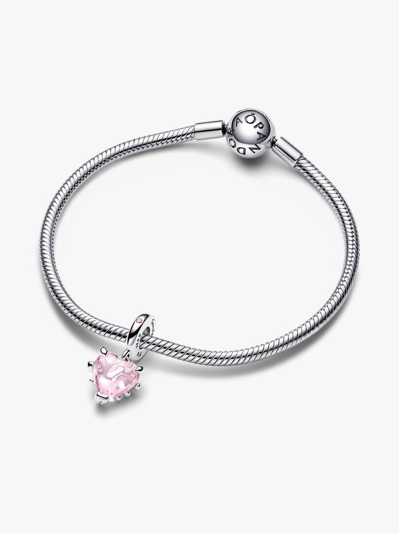 Pink Family Tree & Heart Dangle Charm Sterling silver