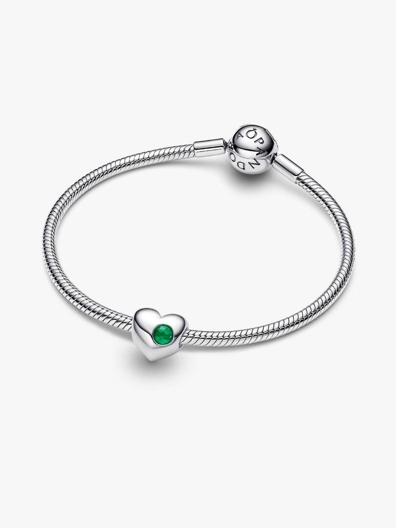 Engravable Green Stone Heart Charm Sterling silver