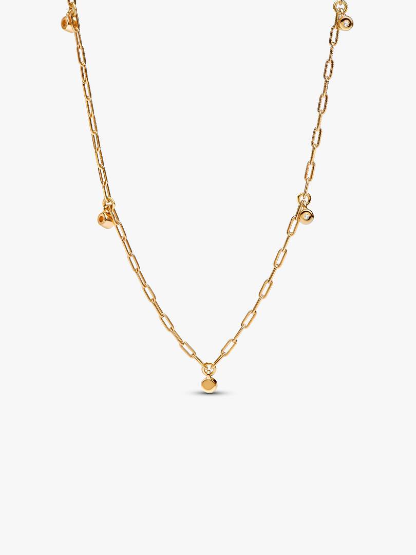 Pandora Era Bezel Lab-Grown Diamond Dangle Station Paperclip Chain Necklace 0.13 ct TW, 14k gold