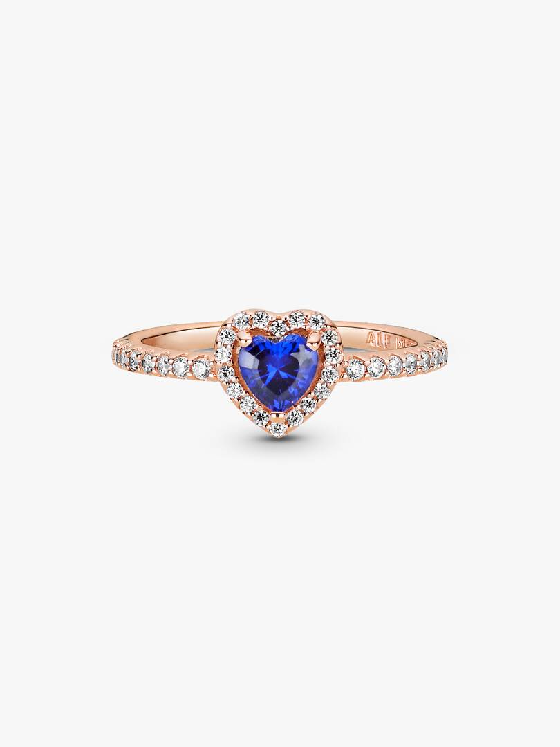 Sparkling Blue Elevated Heart Ring 14k rose gold plating