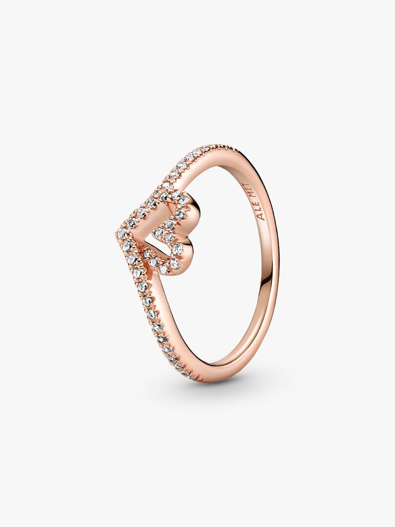 Sparkling Wishbone Heart Ring 14k rose gold plating