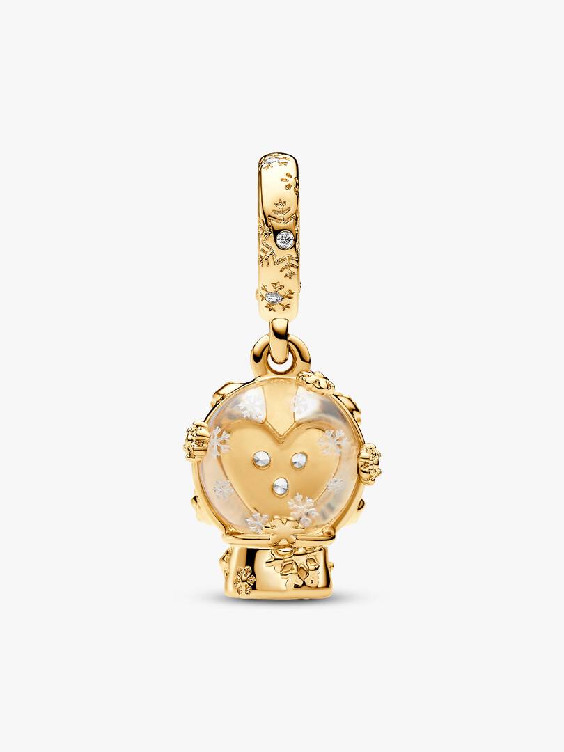 Heart Snowflake Snow Globe Dangle Charm 14k gold plating