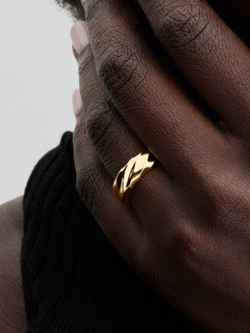 Rippled Wide Band Ring 14k gold plating