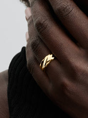 Rippled Wide Band Ring 14k gold plating
