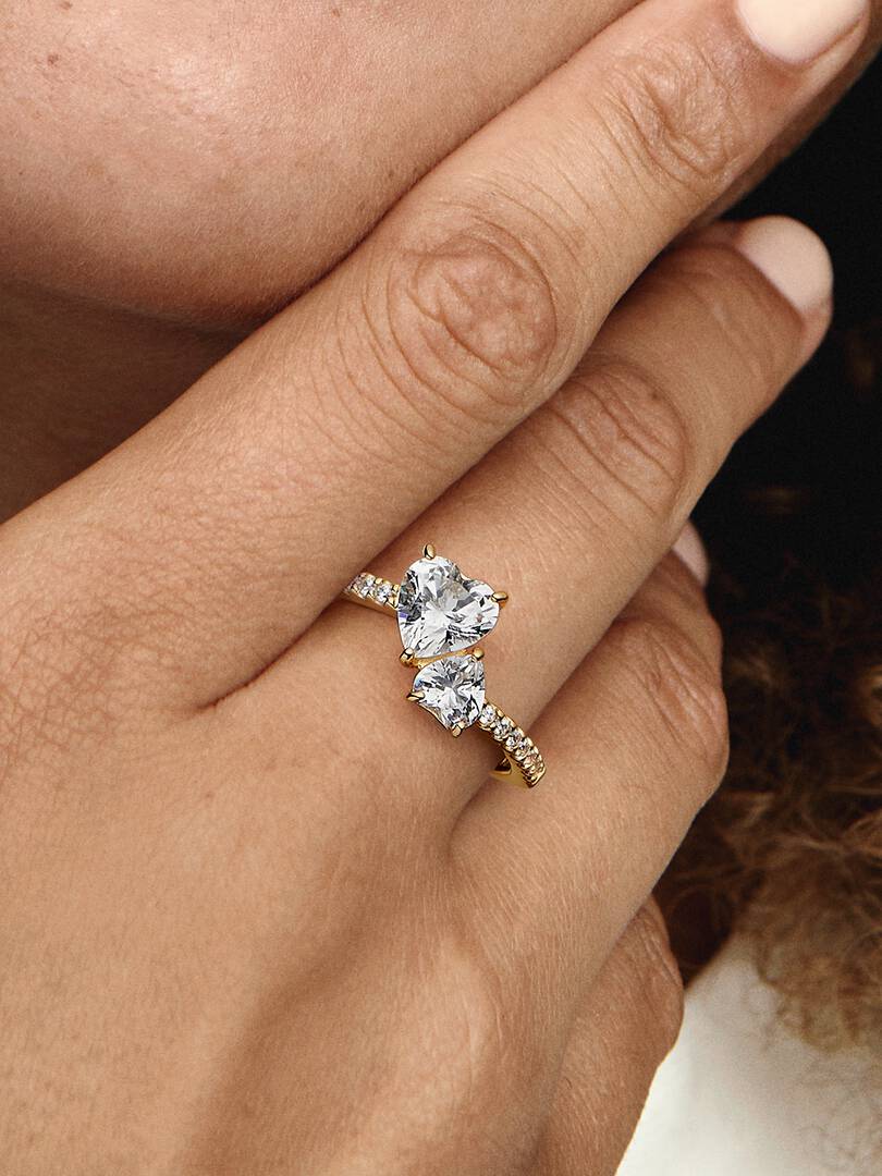 Double Heart Sparkling Ring 14k gold plating