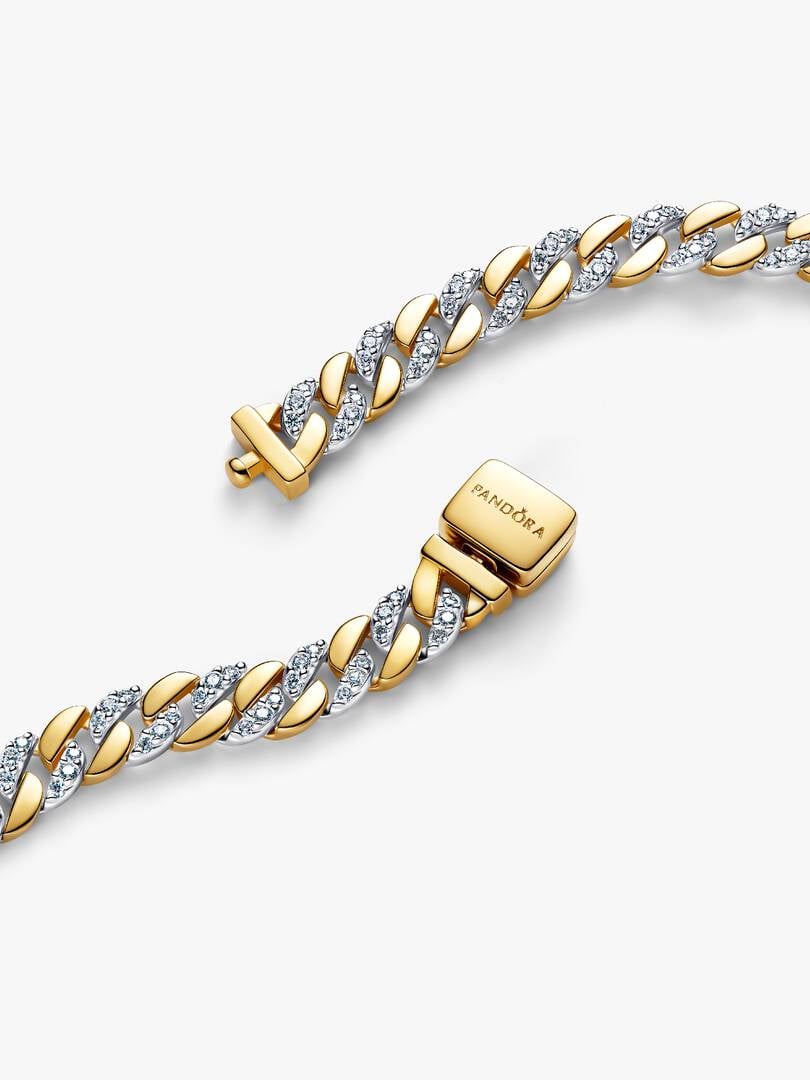 Two-tone Pavé Cuban Chain Bracelet Sterling silver, 14k gold plating