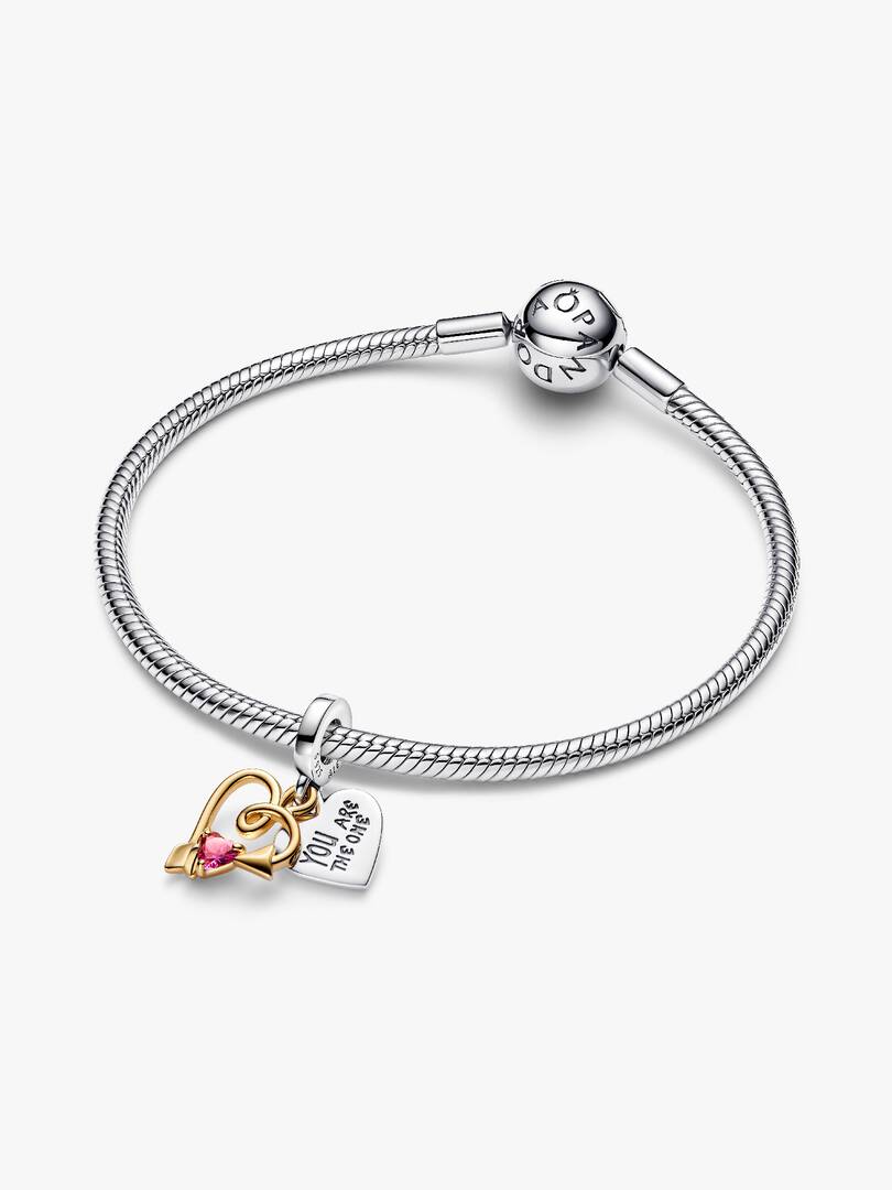 Engravable Heart & Arrow Double Dangle Charm Sterling silver, 14k gold plating