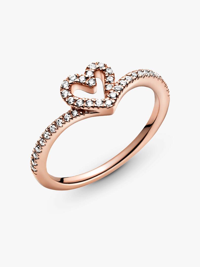 Sparkling Wishbone Heart Ring 14k rose gold plating