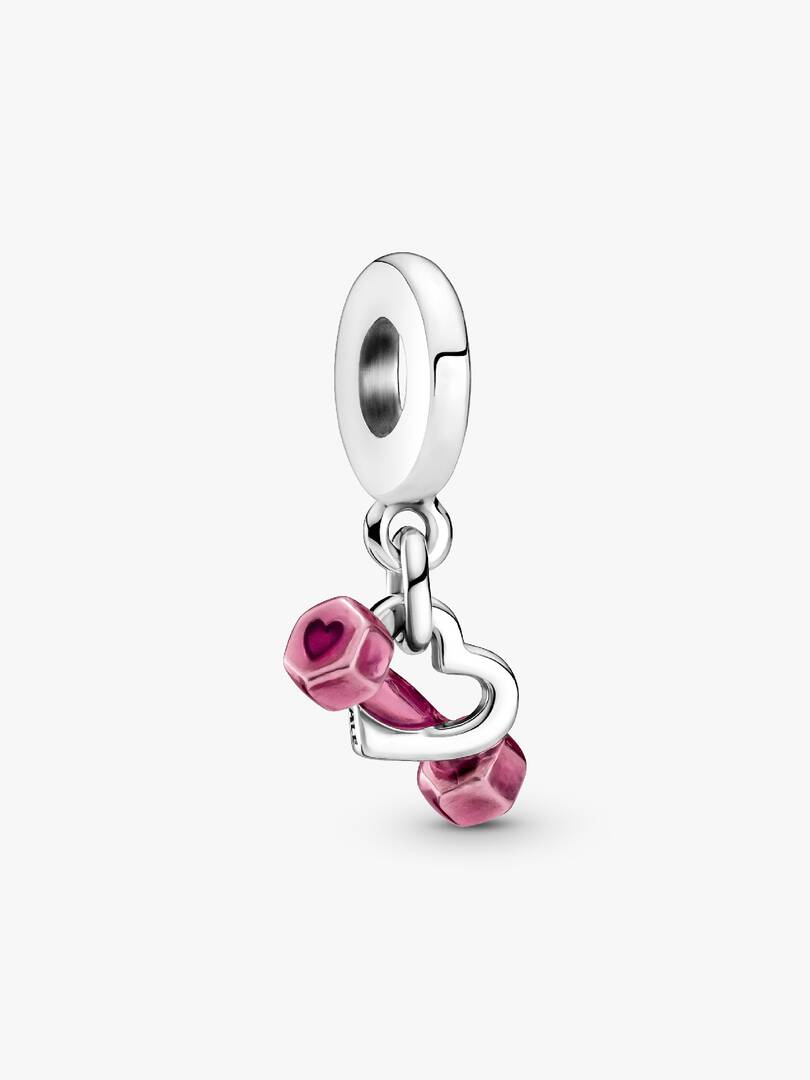 Dumbbell & Heart Dangle Charm Sterling silver