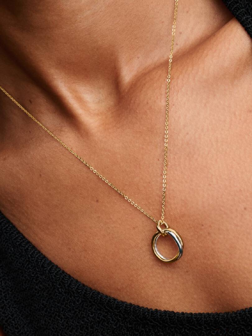 Organically Shaped Two-Tone Pendant Necklace Sterling silver, 14k gold plating