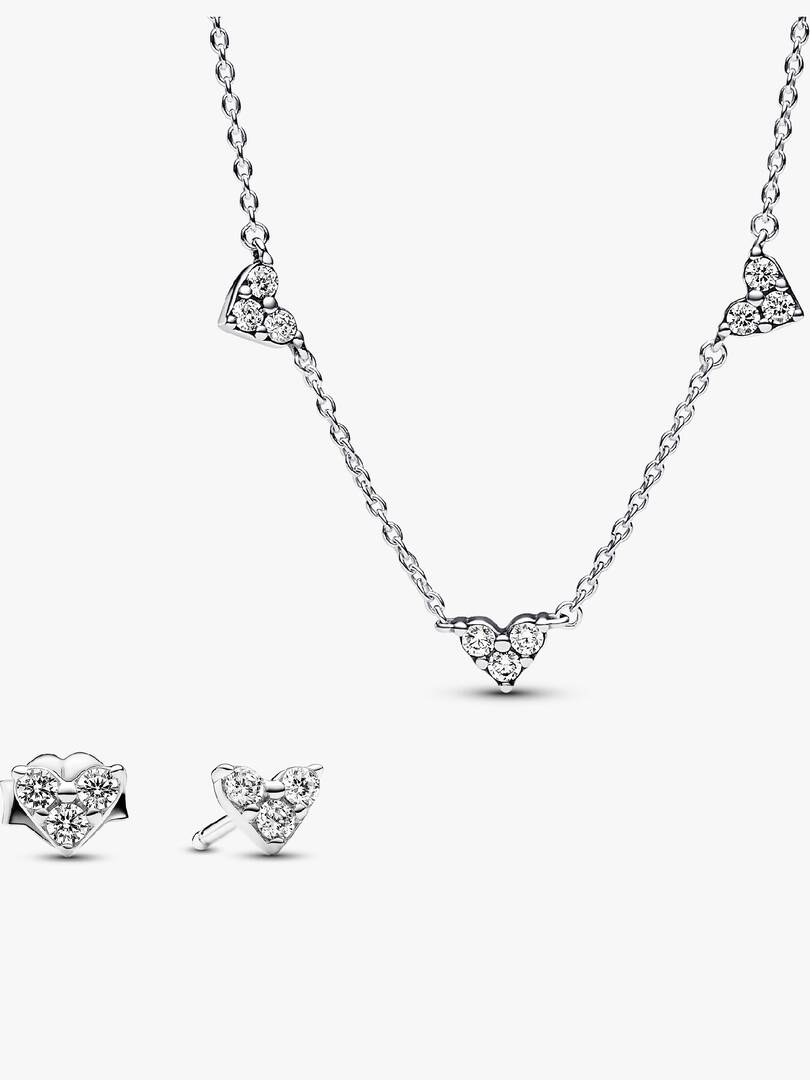 Triple Stone Heart Station Necklace and Earring Set 2 Quantity