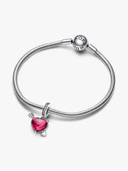 Red Heart & Arrow Murano Glass Dangle Charm Sterling silver