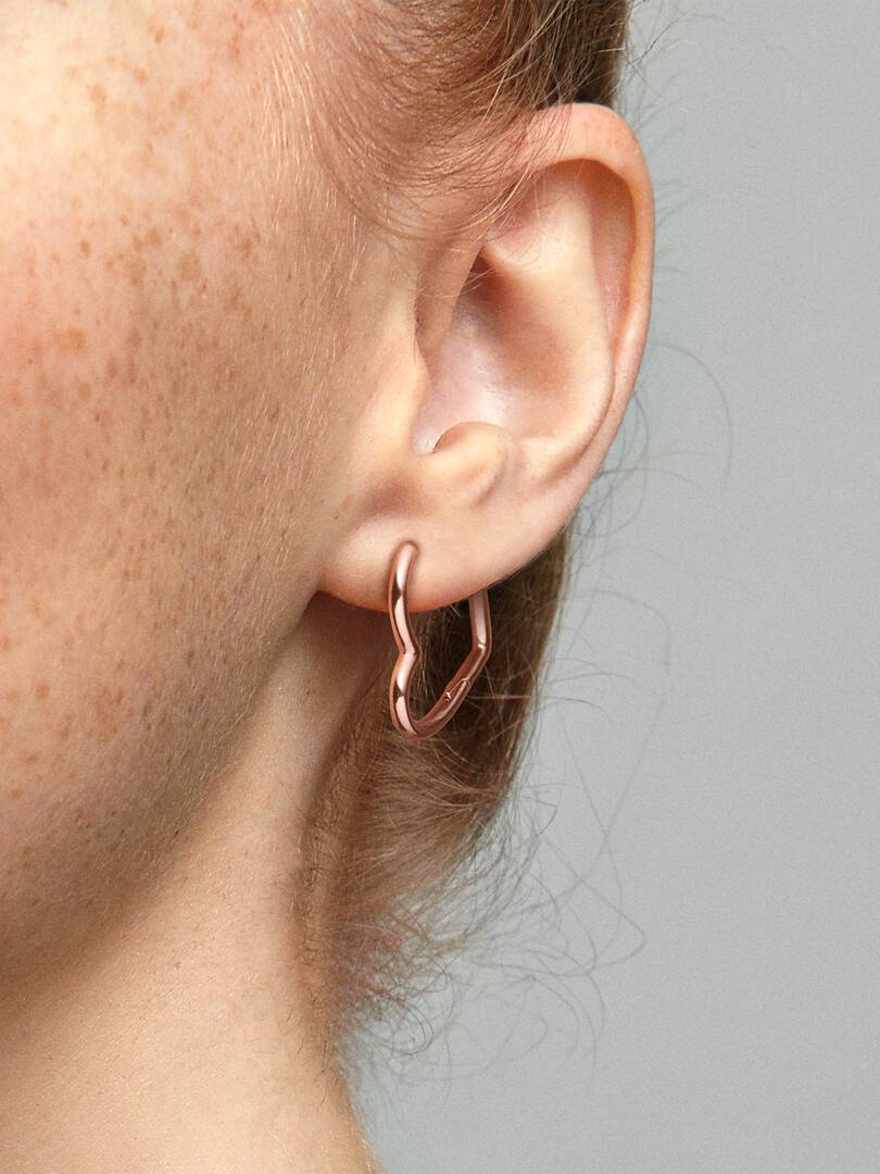 Asymmetrical Heart Hoop Earrings 14k rose gold plating