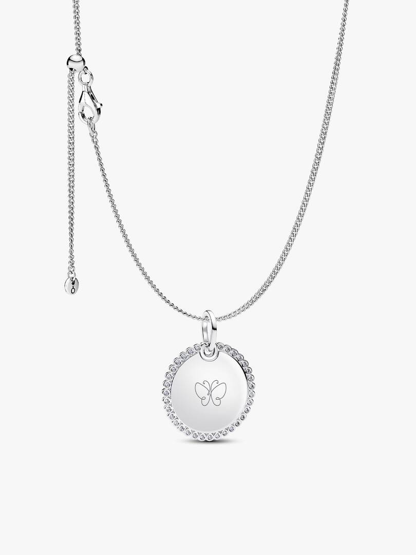 Engravable Sparkling Round Tag Pendant Necklace 2 Quantity
