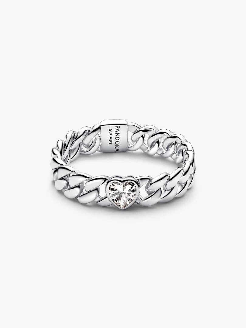 Heart Cuban Chain Ring Sterling silver