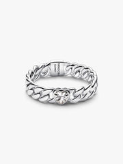 Heart Cuban Chain Ring Sterling silver