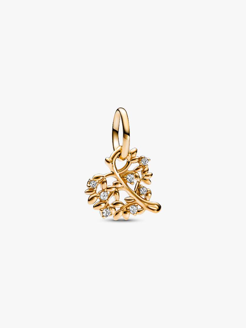 Sparkling Heart & Family Tree Dangle Charm 14k gold