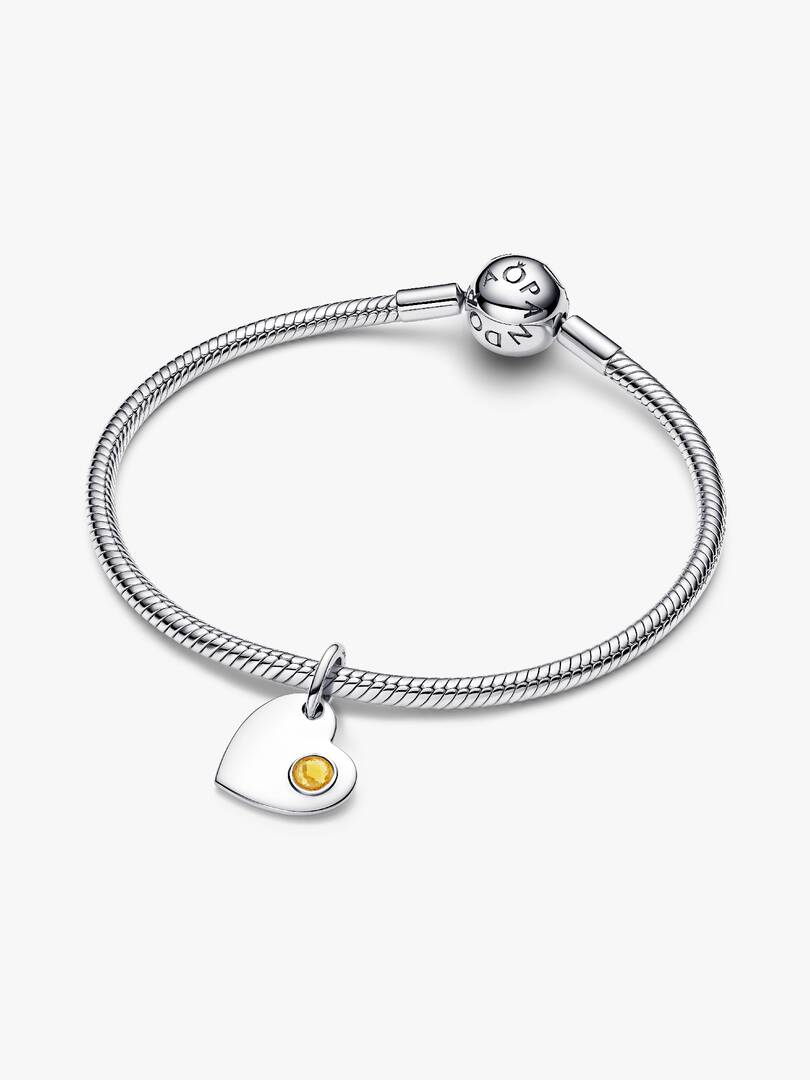 November Engravable Honey Stone Heart Dangle Charm Sterling silver