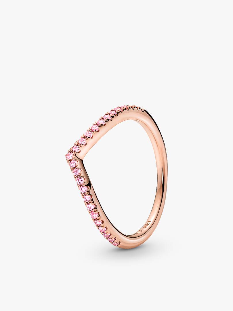 Sparkling Pink Heart Wishbone Ring Set 2 Quantity