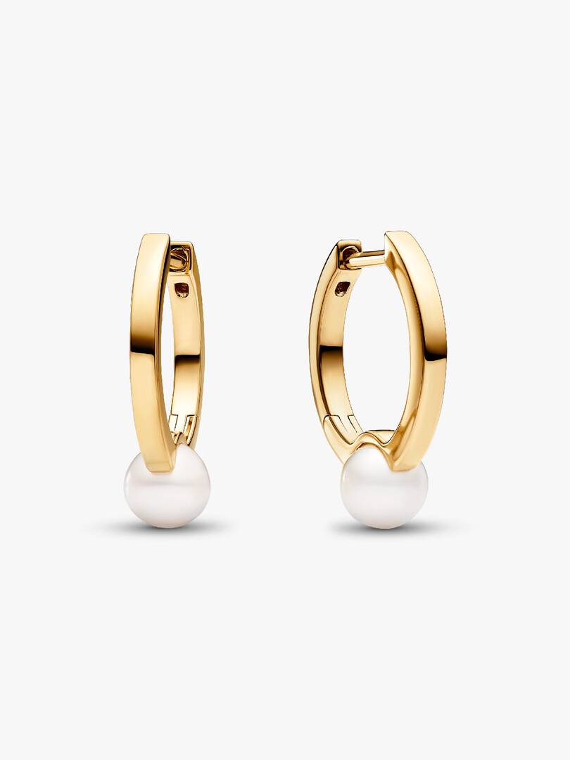 FINAL SALE - Treated Freshwater Cultured Pearl Hoop Earrings 14k gold plating
