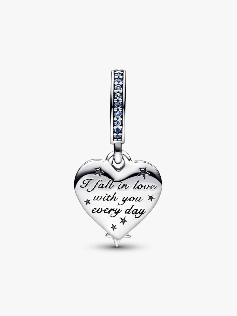Celestial Shooting Star Heart Double Dangle Charm Sterling silver