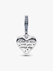Celestial Shooting Star Heart Double Dangle Charm Sterling silver