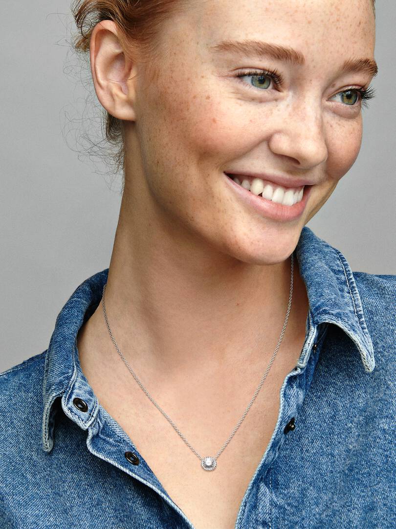 Round Sparkle Halo Necklace Sterling silver