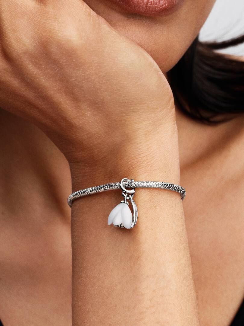 Snowdrop Flower Dangle Charm Sterling silver