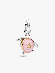 2026 Pink Sea Turtle Lab-grown Diamond Dangle Charm 0.007 ct TW, Sterling silver, 14k gold plating
