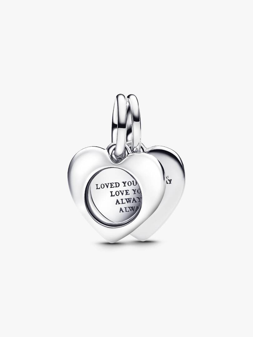 FINAL SALE - Engravable Heart Magnifying Glass Double Dangle Charm Sterling silver