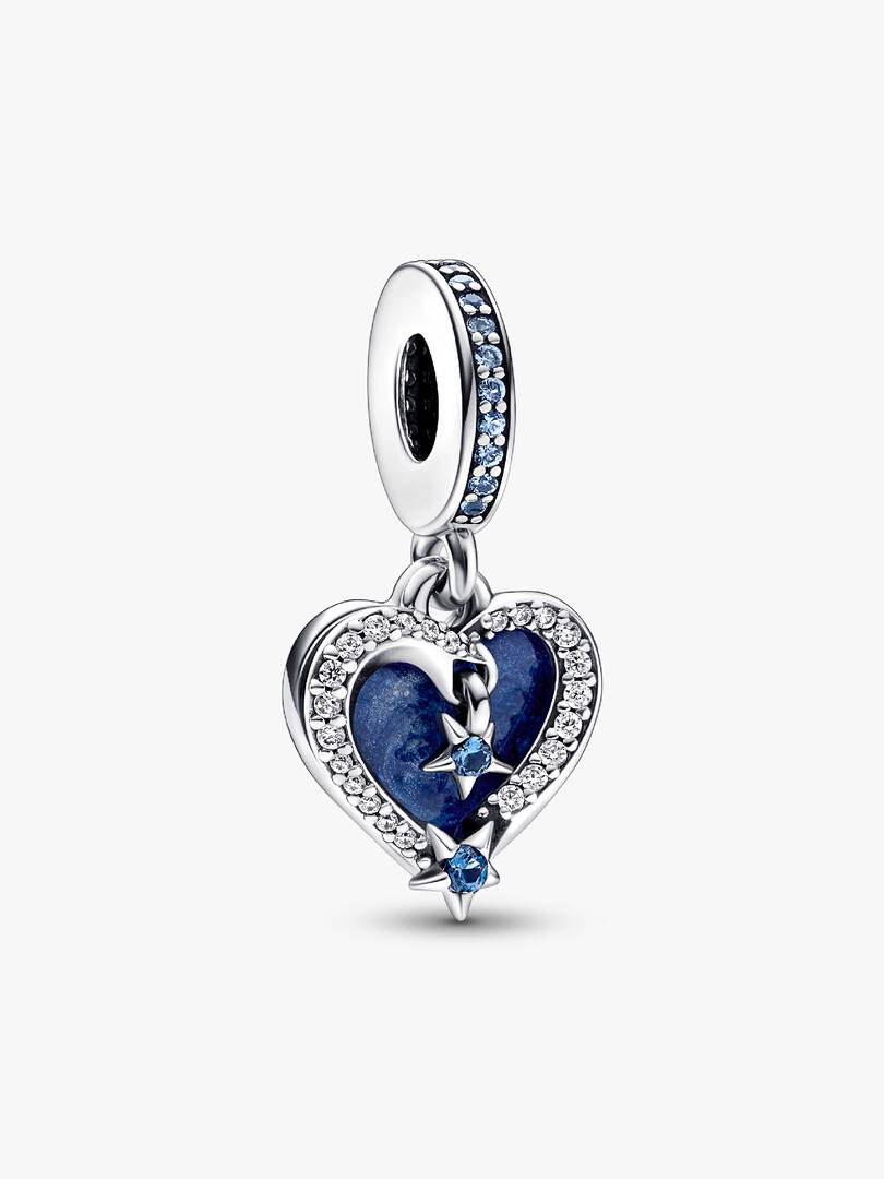 Celestial Shooting Star Heart Double Dangle Charm Sterling silver