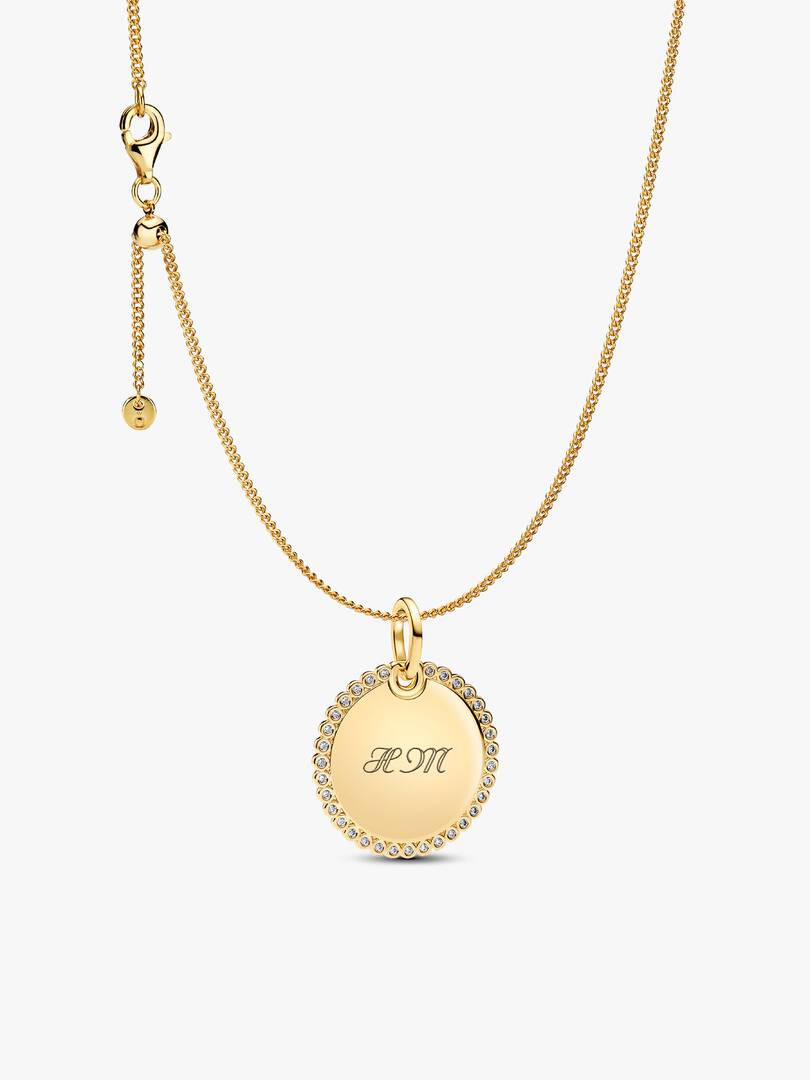 Engravable Sparkling Round Tag Pendant Necklace 2 Quantity
