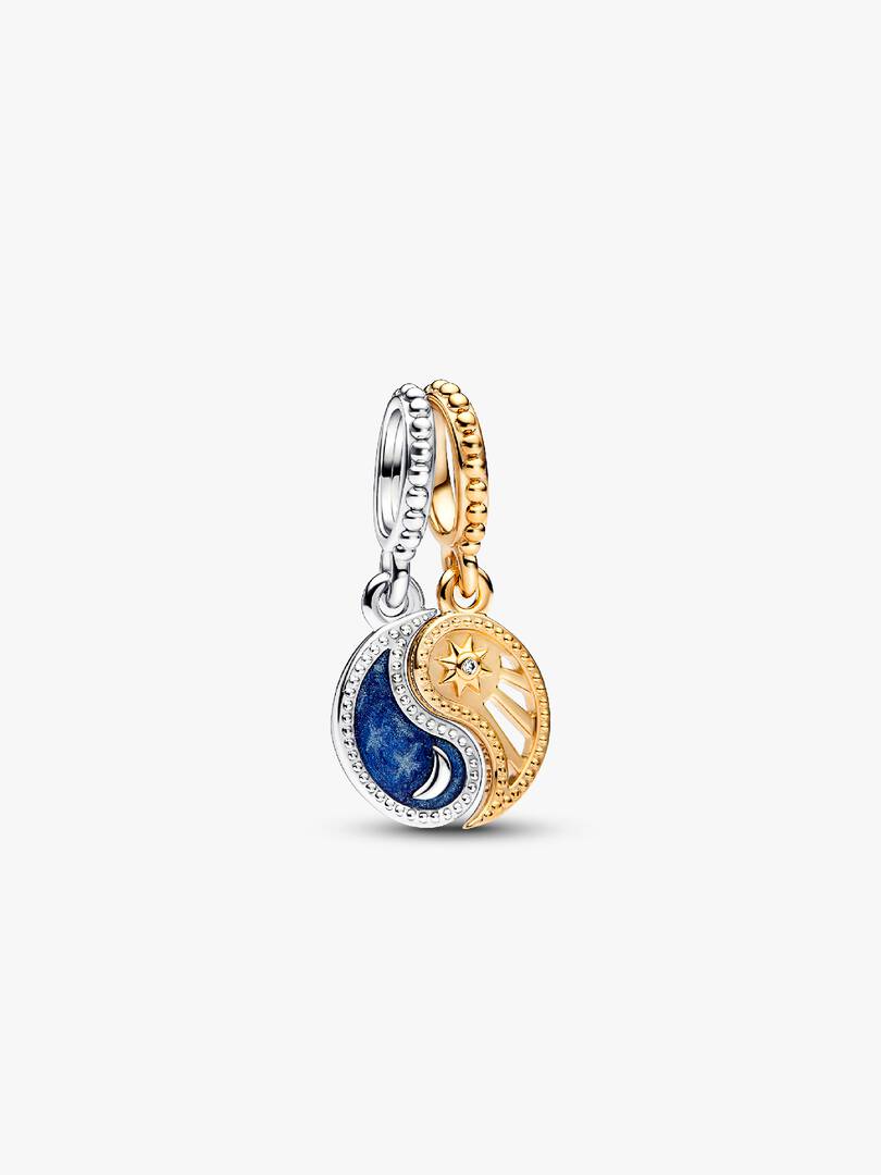 Two-tone Splittable Sun & Moon Dangle Charm Sterling silver, 14k gold plating