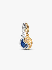 Two-tone Splittable Sun & Moon Dangle Charm Sterling silver, 14k gold plating