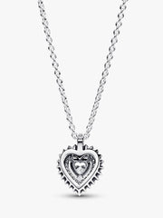 Sparkling Heart Halo Pendant Necklace Sterling silver