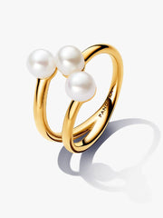 FINAL SALE - Treated Freshwater Cultured Pearl Open Ring 14k gold plating
