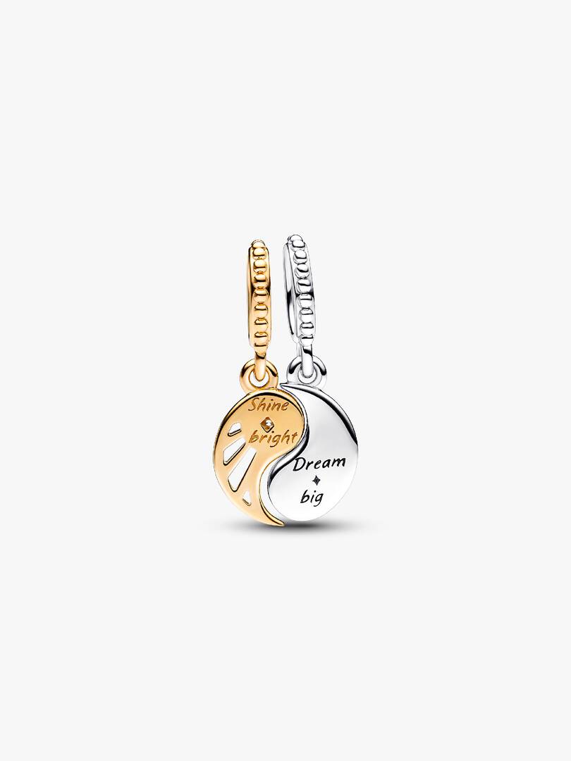 Two-tone Splittable Sun & Moon Dangle Charm Sterling silver, 14k gold plating