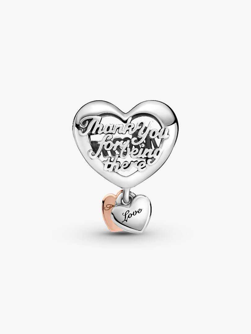 Thank You Mum Heart Charm Sterling silver, 14k rose gold plating