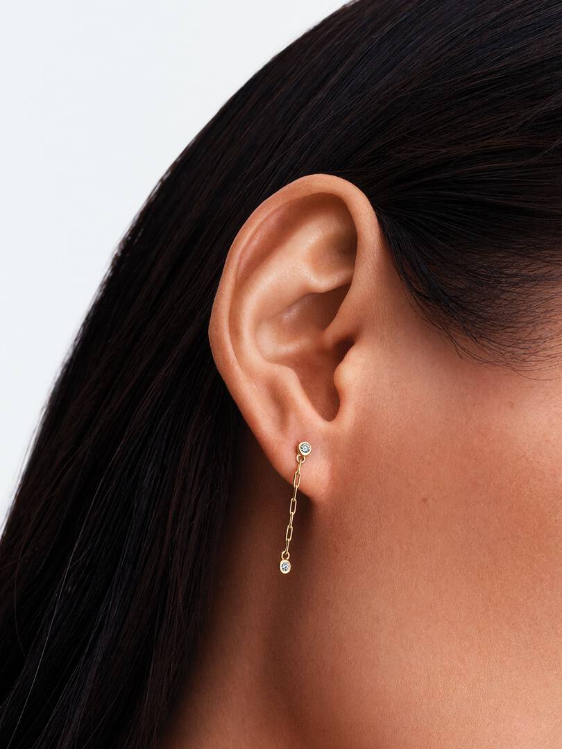 Pandora Era Bezel Lab-Grown Diamond Paperclip Chain Drop Earrings 0.12 ct TW, 14k gold